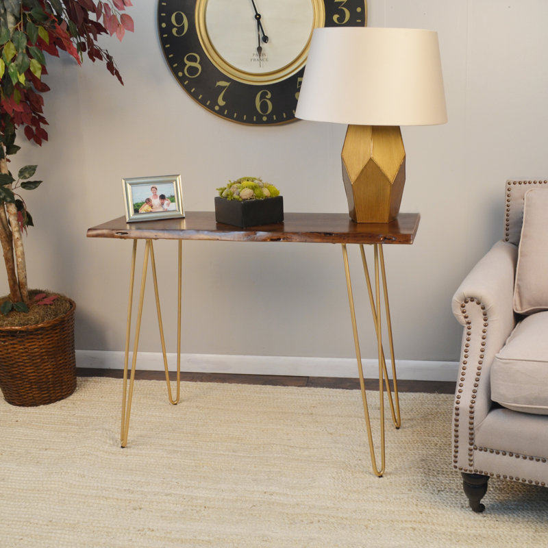 101.6cm Solid Wood Top Console Table, Elm/Gold
