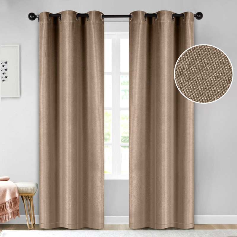 Polyester Thermal Insulated Room Darkening Curtain Panels, 42" W x 108" L, Tan