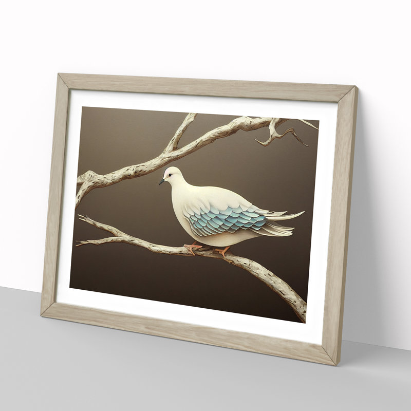 Illuminated Dove Bird - Single Picture Frame Print, 46cm H x 64cm W x 2cm D, Oak
