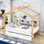 Lit maison en bois 2 tiroirs avec tablettes-1700995460