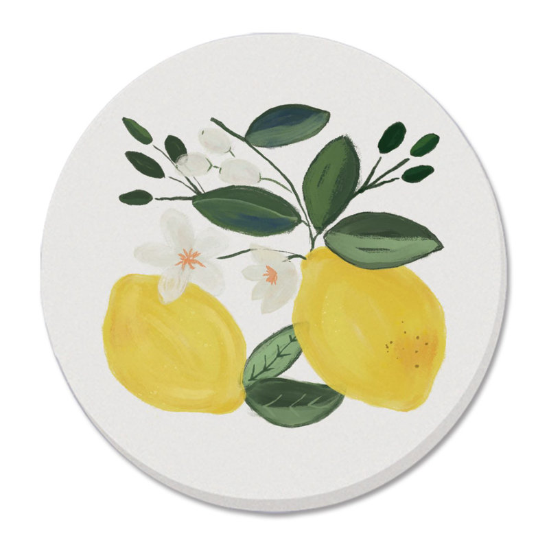 Lemon Blossoms 4-Pack Round Absorbent Stone Coasters