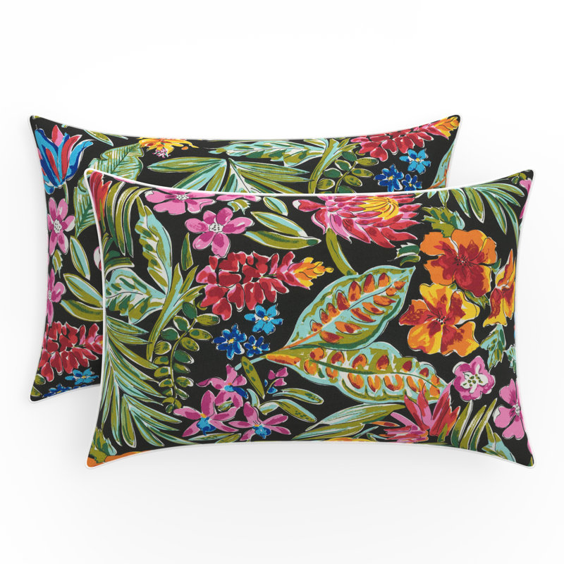 Paradise Island Black Floral Lumbar Pillow Set