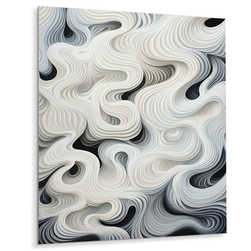 «Monicol Op Op Black and White Waves I» sur métal, H 32 po x l 16 po
