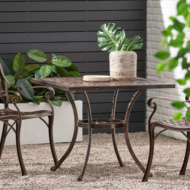 Table de salon d'extérieur en aluminium coulé cuivre brillant - Stable dans une lueur éblouissante pour les espaces