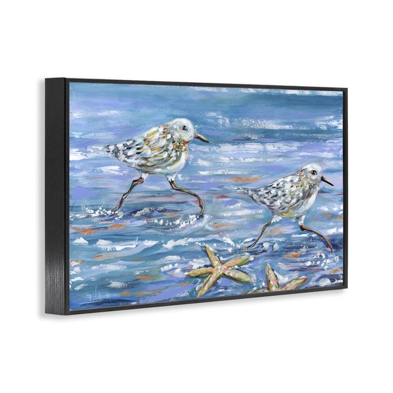 «Running Sea Sandpipers», estampe numérique par Estelle Grengs, Giclée encadrée noir minuit, H 12 po x l 18 po