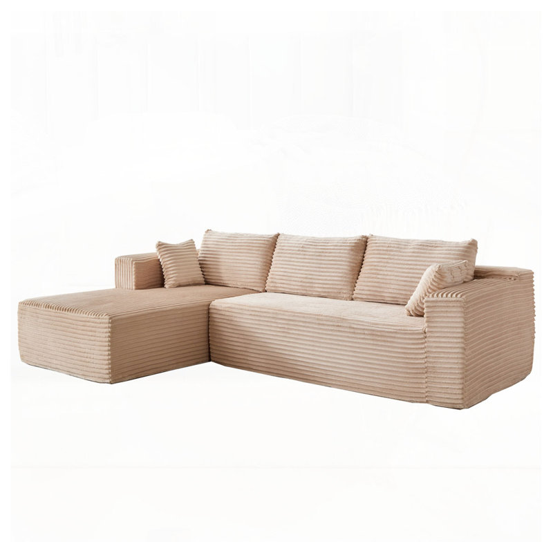 Canapé modulaire en velours côtelé avec chaise longue en velours côtelé, Beige
