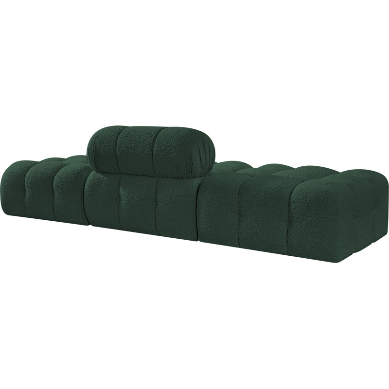 Ames Upholstered Sofa, Green Boucle Fabric, 1 Armless, 2 Ottoman
