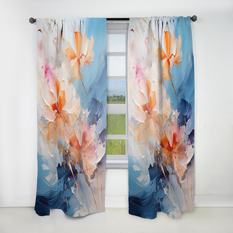 Dunleavy Beige And Blue Whispering Breeze - Modern Curtain - Velvet Room Darkening - 1 panel, 52" W x 95" L