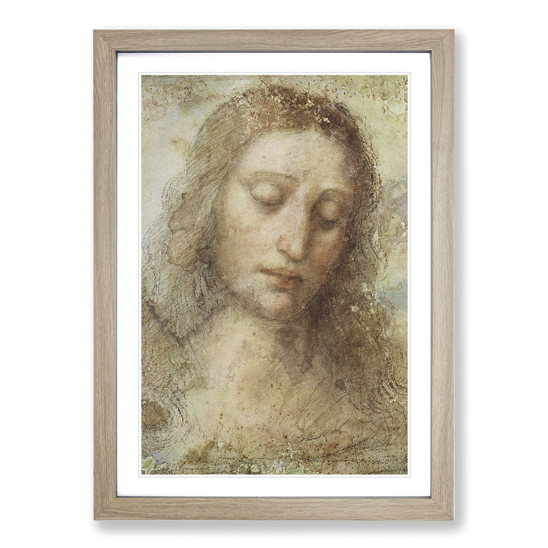 Head of Christ by Leonardo Da Vinci - Picture Frame Painting, 65cm H x 48cm W x 2cm D, Oak Framed