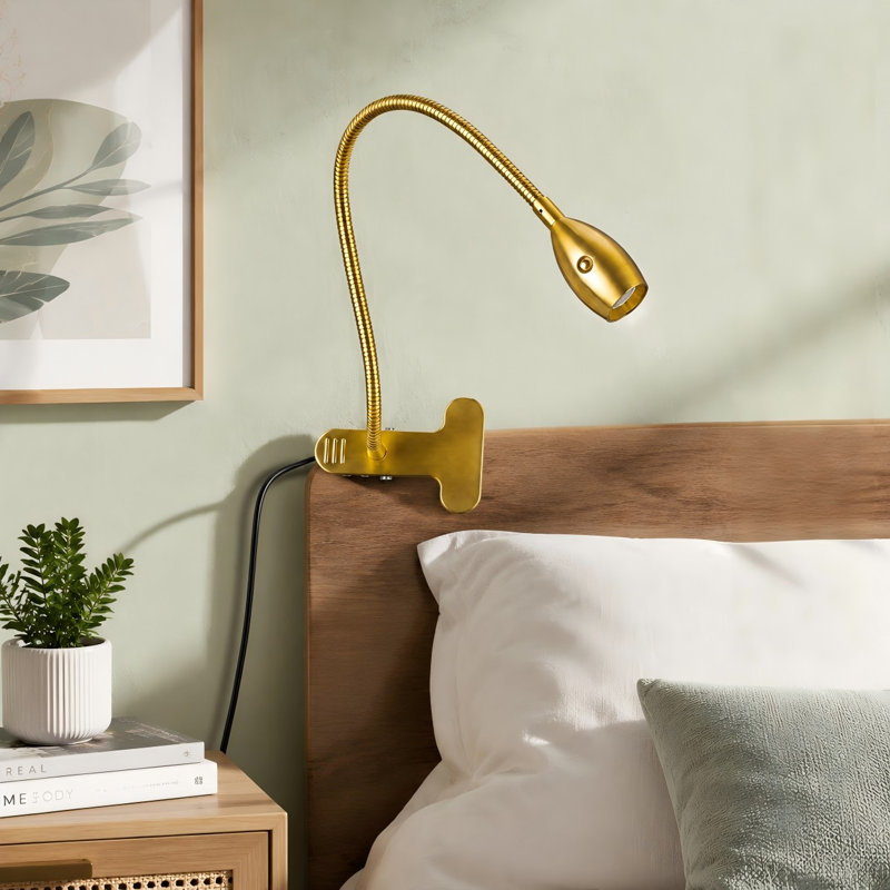 Lampe de lecture à pince dorée (1 pièce) avec col de cygne flexible, 3 options de couleur, gradation progressive et éclairage DEL réglable alimenté par USB pour têtes de lit de dortoir, chambres, dortoirs et bureaux