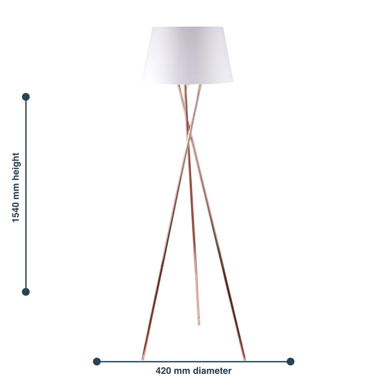 Casden 154cm Tripod Floor Lamp Set, White, Polished Copper