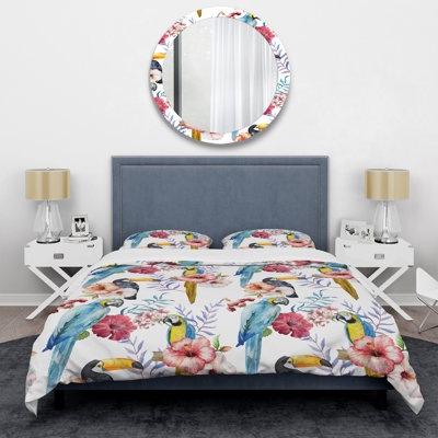Ensemble de housse de couette designart perroquets, hibiscus et toucan