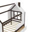 Lit plateforme simple avec tiroirs, lit maison en bois massif avec tablettes, conception enfantine, blanc et espresso-1475585669