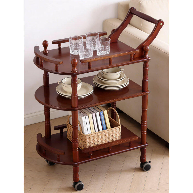 Mid-Century Modern Bar Cart With 3-Tier Storage, Mobile Serving Cart For Kitchen Or Entertainment, Made Of Durable Rubberwood With Smooth Rolling Wheels