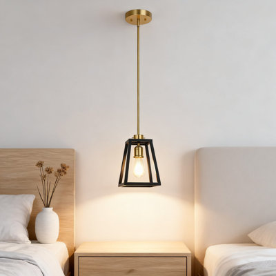 Farmhouse Pendant Light Fixture, Adjustable Hanging Lantern With Black And Brass Finish For Kitchen Island, Dining Room, Entryway And Hallway Lighting