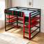 Lit mezzanine en bois pleine grandeur avec bureau, rangement latéral, tablettes à plusieurs rangements et lumière RVB pour jouer et étudier-148823226-148823229