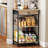 Coffee Bar Cart With Storage, 3-Tier Coffee Table With Drawer For Home Buffets & Sideboards,Coffee Station Corner Table With Rolling Wheels For Kichen, Entryway,(Brown And Black)