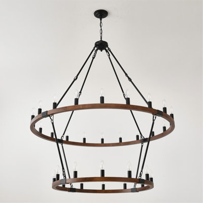 2 Tier Solid Wood Wagon Wheel Chandelier