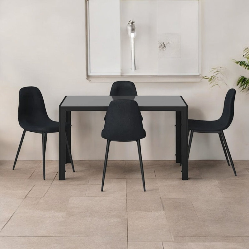 5-Piece Black Dining Table Set For 4, 51" Modern Kitchen Table And Chairs Set With Sleek Top & 4 Upholstered Fabric Chairs, Space-Saving Dining Room Furniture With Metal Frame, Black