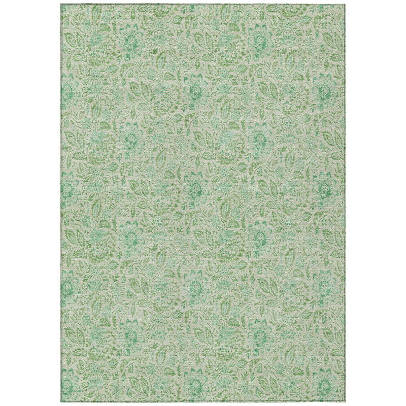 Tapis intérieur lavable floral vert sauge et artichaut 3 pi x 5 pi