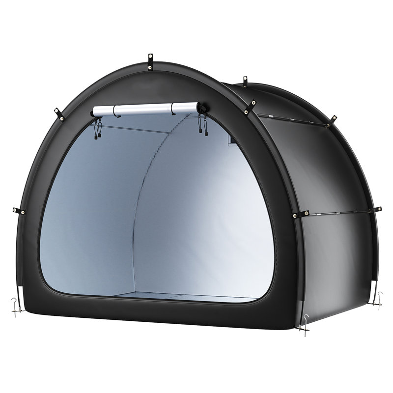 Ventilateur imperméable - Rangement pour vélos pour 4 à 5 vélos, revêtement double, revêtement argenté 210D, plateau arqué pour garder au sec, fibre de verre renforcée, stabilisation multi-points, poids léger, portatif, installation rapide,