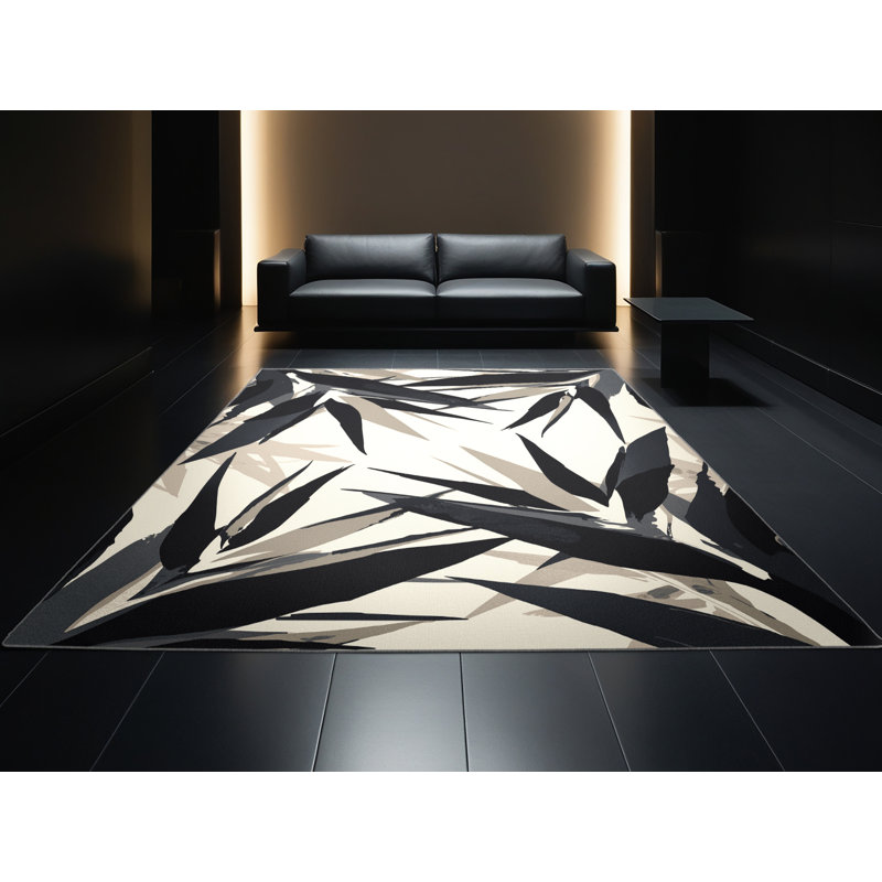 Machine Washable Pascasio Heliconia Tropical Starburst Rug in Gray – Gray Binding, 7' Square