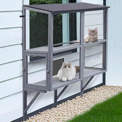 2 Tiers Window Box Enclosure For Multiple Indoor Cats
