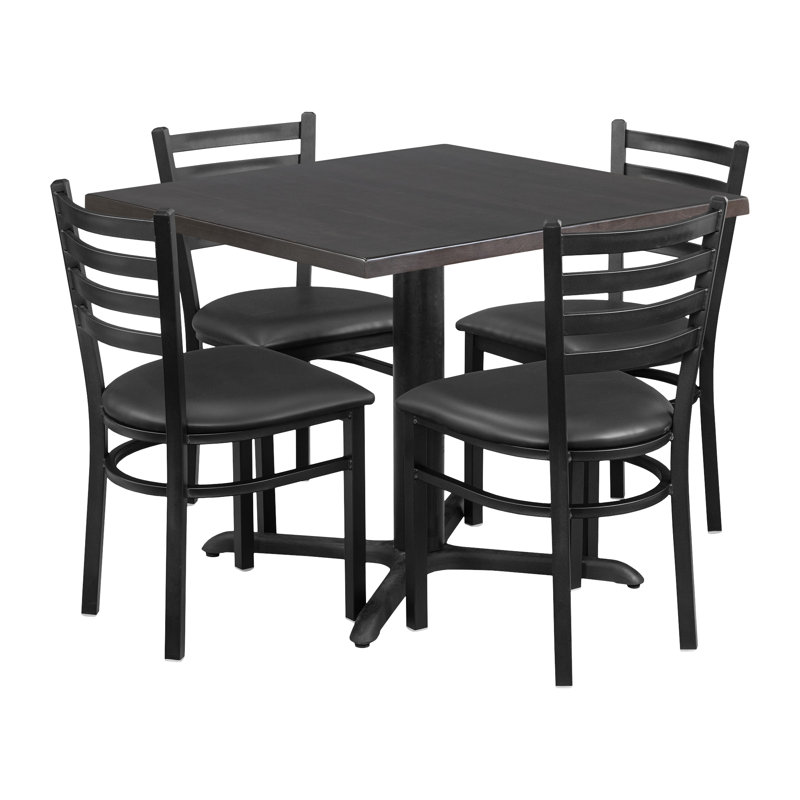 Carlton Square Black Laminate Dining Table Set with 4 Metal Ladder Chairs