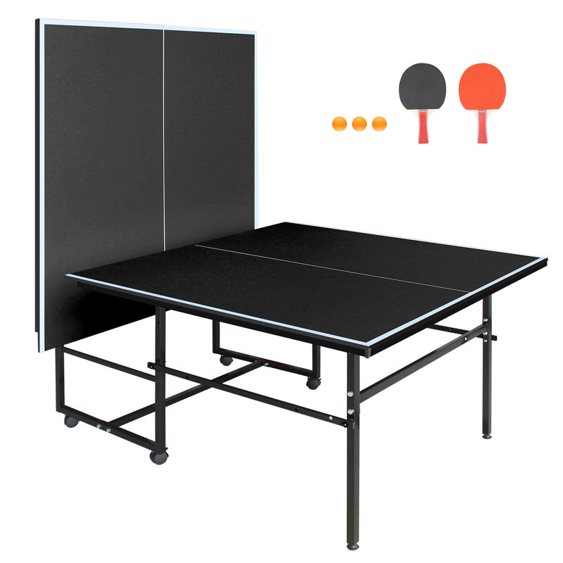 Ensemble de table de tennis de table pliable de taille moyenne 8,5 x 4,3 pi avec filet, 2 raquettes et 3 balles, Noir