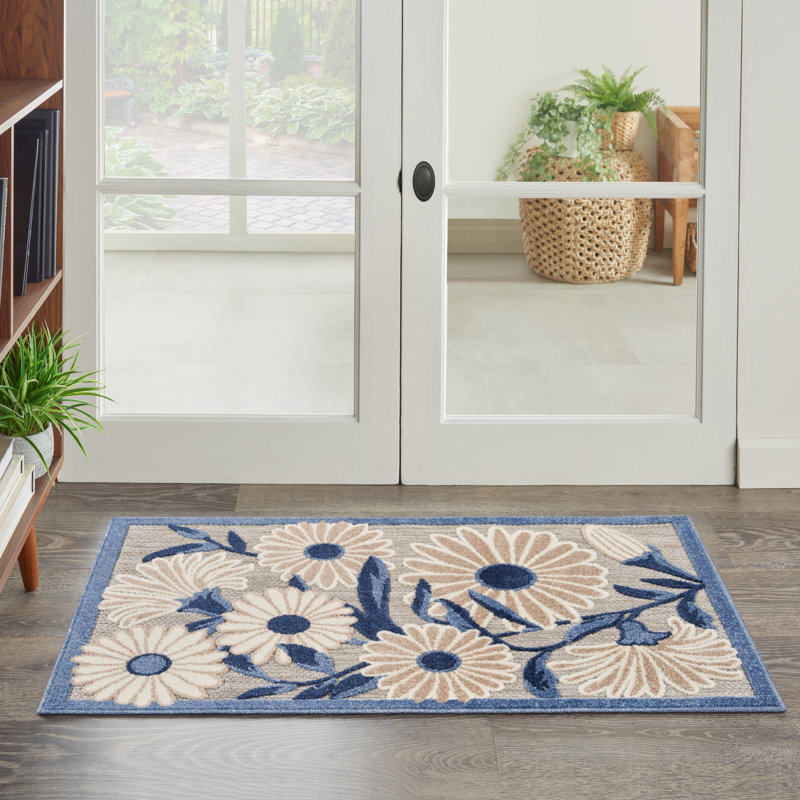Tapis intérieur / extérieur bleu / gris Alayia, Rectangle 2 pi 8 po x 4 pi