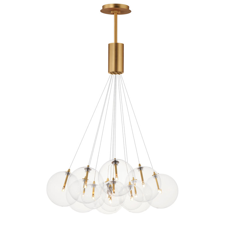 Luminaire suspendu grappe 12 lumières Alikee, Transparent, Or