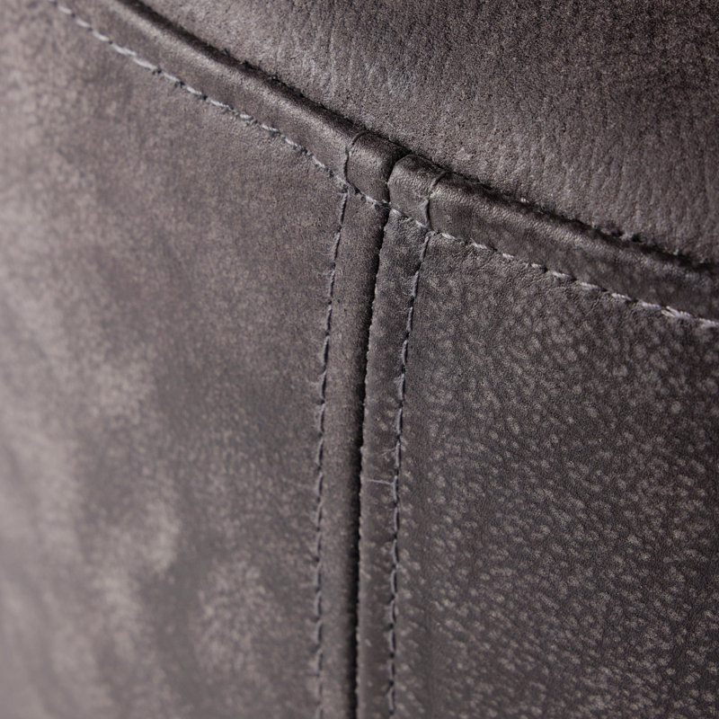 Leather Ostrich Fluff Pouf, Charcoal/Black
