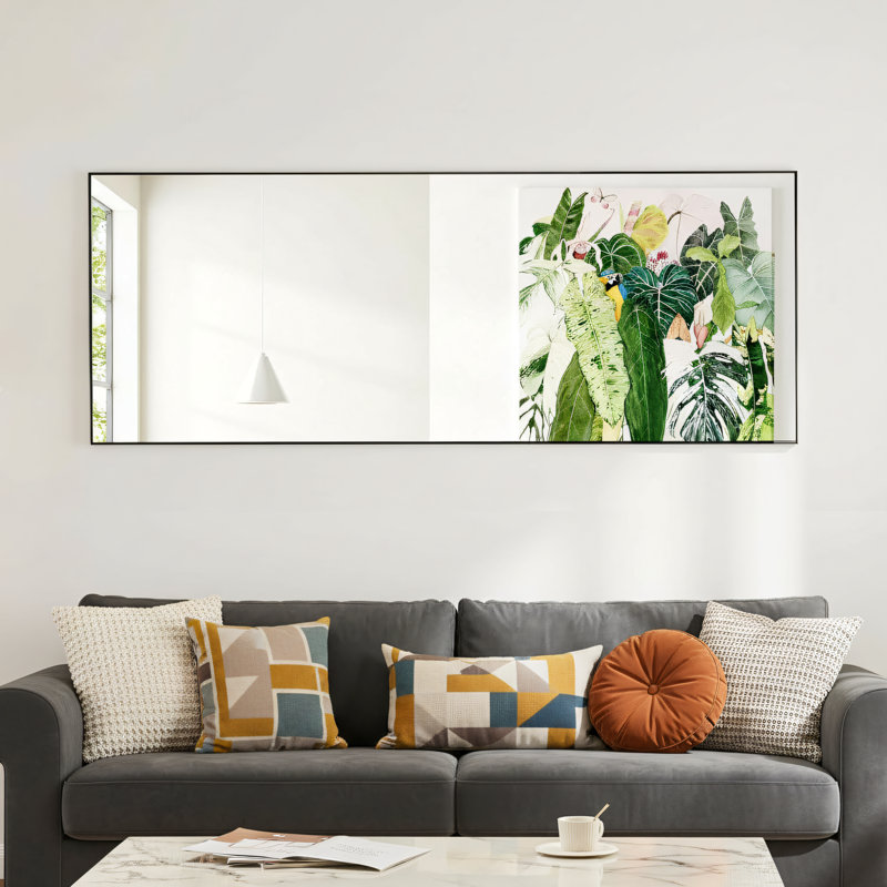 65×21 Inch Full-Length Floor Mirror, Aluminum Alloy Frame With Stand, Can Be Hung Upright Or Against The Wall, Large Wall Mirror For Bedroom, Black,Rectangle