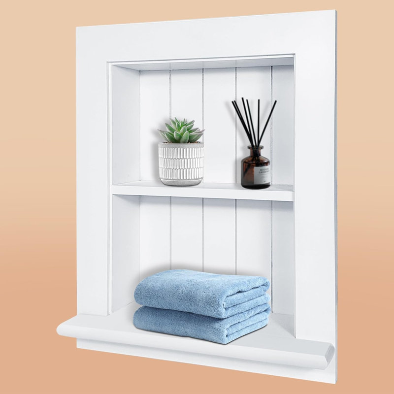 Armoire à pharmacie encastrée en bois massif 2 niveaux / 3 niveaux - Rangement mural blanc pour salle de bain et cuisine