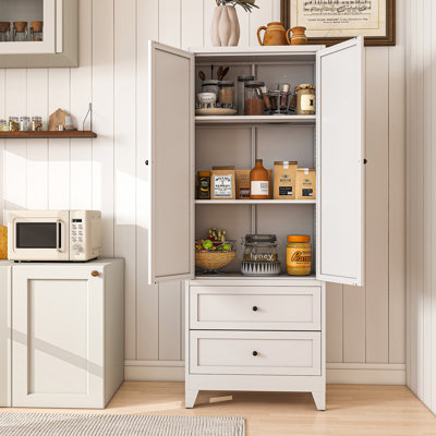 72"H White Metal Kitchen Pantry Cabinet - 2-Door 2-Drawer with Adjustable Shelves, Heavy Duty Anti-Tip Storage for Kitchen/Bathroom/laundry room by Winston Porter