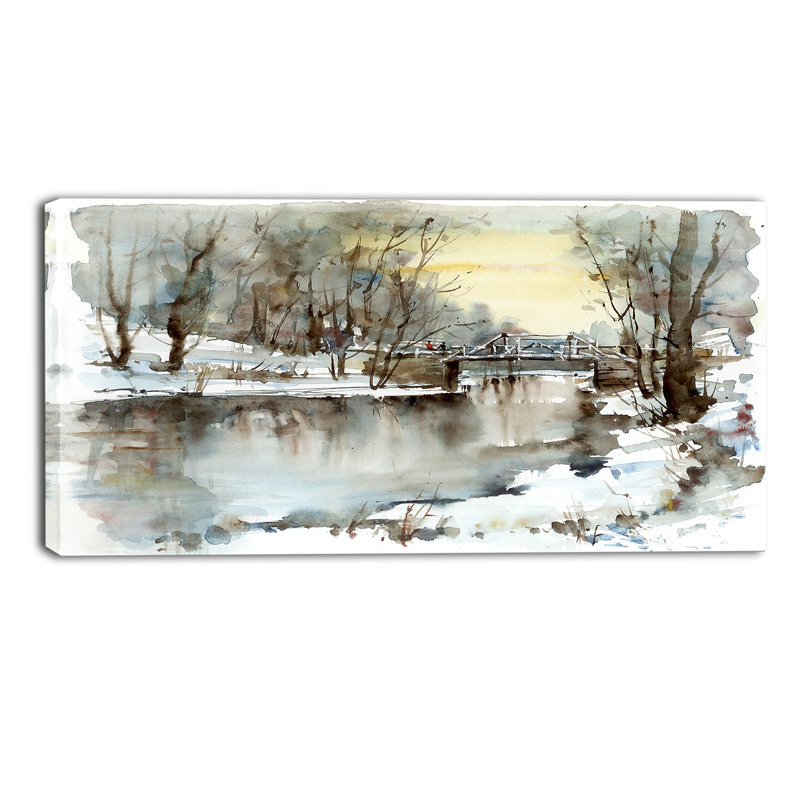 «Bridge Over River Landscape», reproduction sur toile tendue, H 20 po x l 40 po