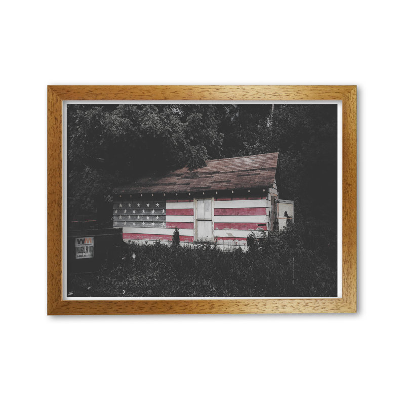 USA Hut - Print, 30 cm H x 21 cm W x 5 cm D, Honey Oak Frame