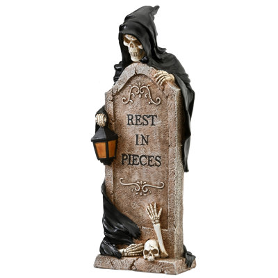 16" Grim Reaper Skeleton and Tombstone Halloween Decoration