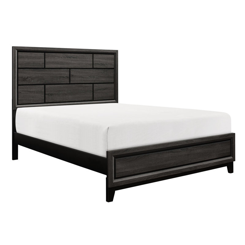 Grand lit moderne, gris, bois, mobilier de chambre à coucher avec tête de lit et sommier plaqué gris, tête de lit, rails