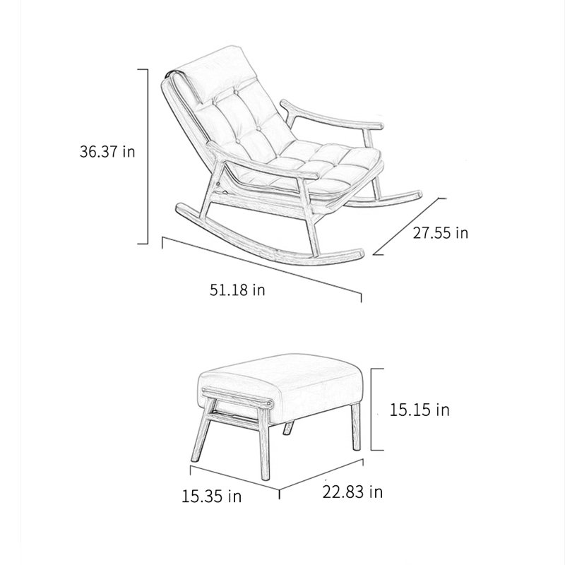 Chaise berçante en bois massif, Orange