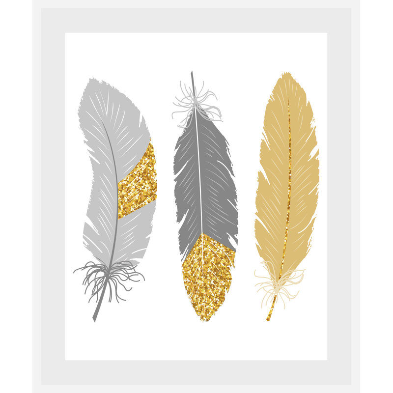 Down - Single Picture Frame Print, Grey/Gold