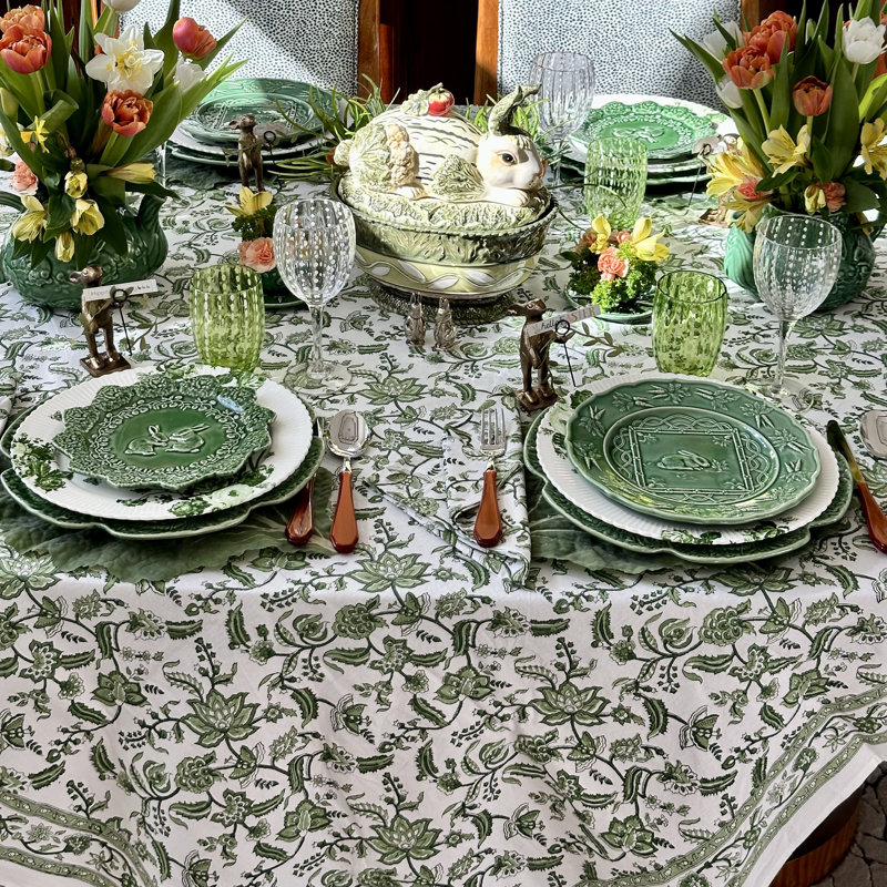 Green Chintz Tablecloth, 60" Square