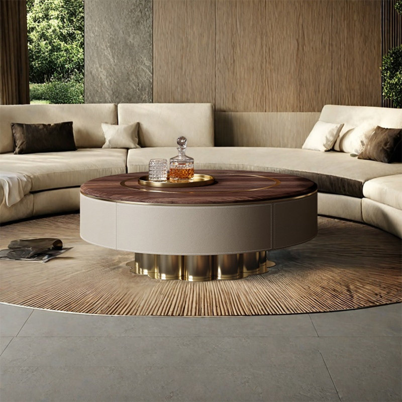 Light luxury creative round coffee table, 15.7" H x 31.5" L x 31.5" W
