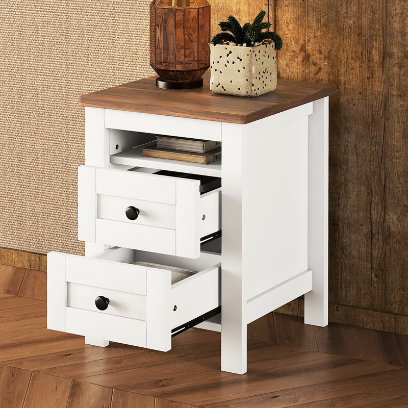 Table de chevet en bois blanc et brun avec 2 tiroirs pour la chambre à coucher, rangement élégant et attrayant 2 chambres - brun, espace de rangement spacieux, design intemporel, fabrication