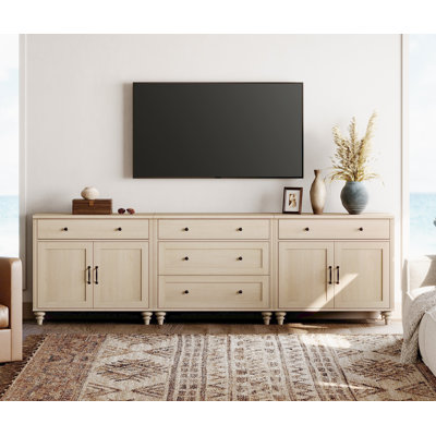 TV Stand For 100 Inch TV, 3-In-1 TV Console Table For 75/80/85/90 Inch TV, Entertainment Centre With 5 Drawers And 4 Doors, Light Beige