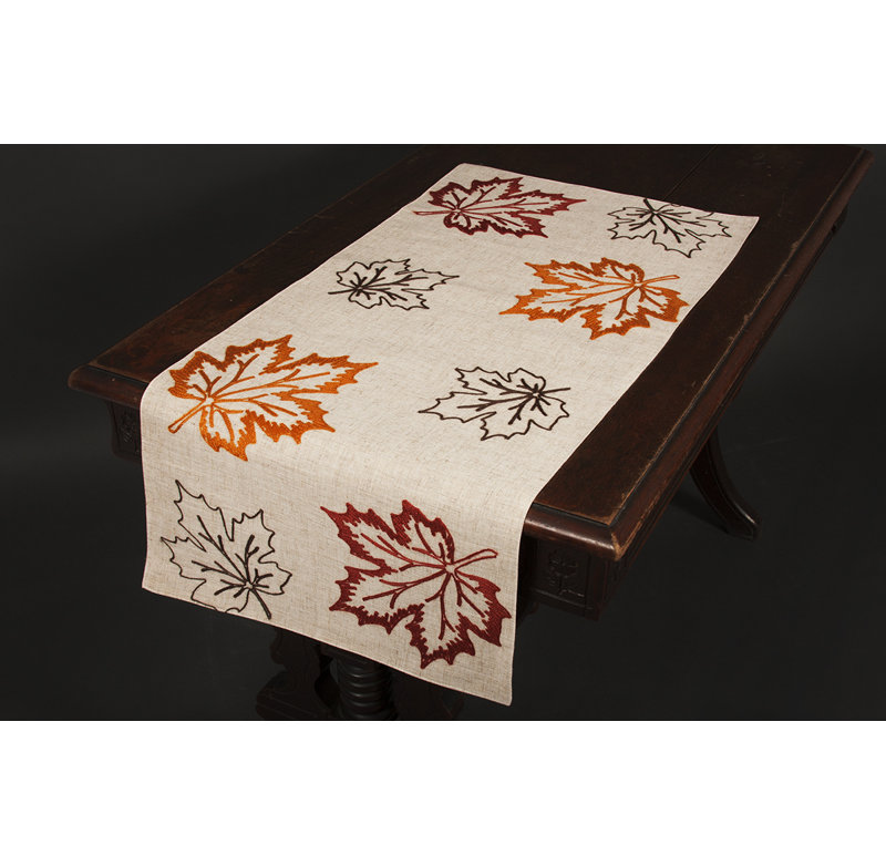 Dresden Embroidered Fall Table Runner, 36" L x 16" W, Natural