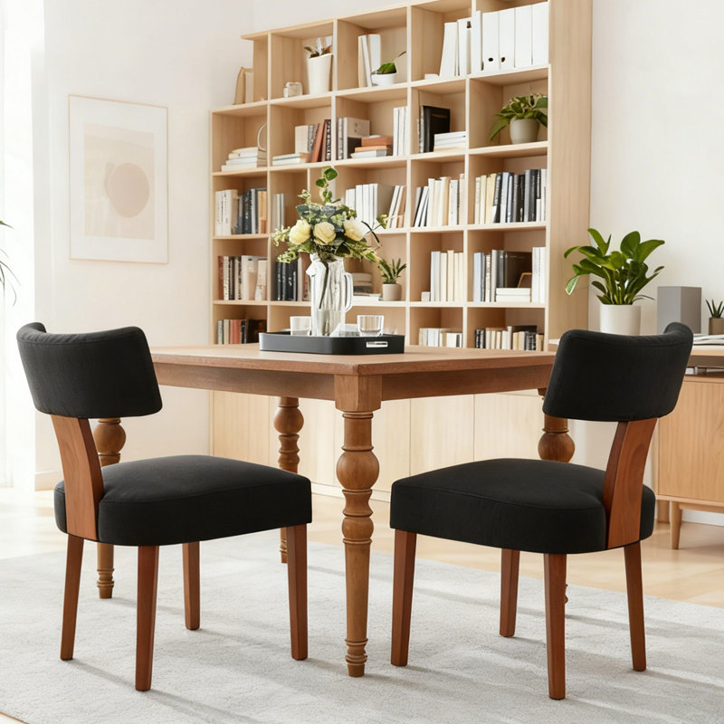 Ensemble de 2 chaises de salle à manger rembourrées en bois avec dossier incurvé, chaises de salle à manger de style campagnard style Mid-Century