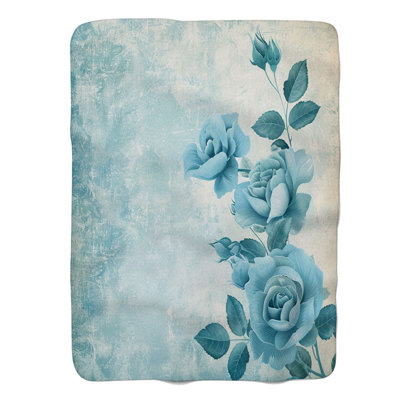 Couverture en sherpa de qualité pastel à motif floral bleu pastel 1 pièce