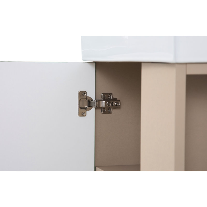 Meuble-lavabo de 55 cm avec tablette ouverte à droite, grande capacité de rangement, en bois massif, lavabo en céramique, portes à fermeture amortie, installation de tuyauterie simple, design élégant, revêtement imperméable pour armoires.