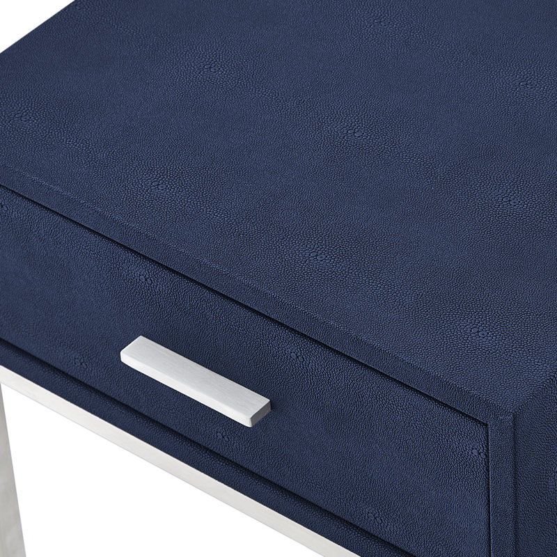 Table de bout Yadira, Chrome brossé, Bleu